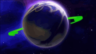 Green Ring Around Planet On Purple Background GIF