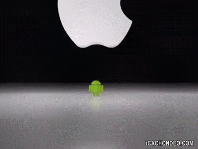 Green Robot With Apple Logo Behind GIF