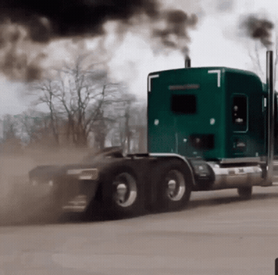 Green Semi Truck With Smoke GIF