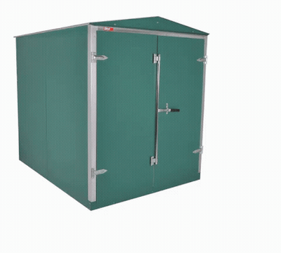 Green Shed With Open Doors And Red Sticker GIF