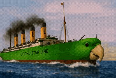 Green Ship Saying Cochu Star Line GIF