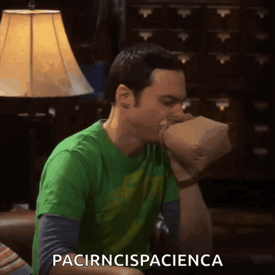 Green Shirt Man Eating Brown Bag Saying pacirncispaciencia