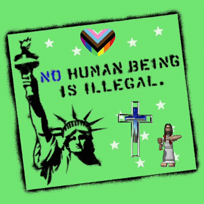 Green Sign Saying No Human Being Is Illegal GIF