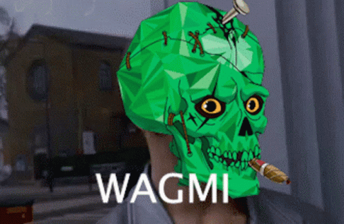 Green Skull With Cigarette And Wagmi GIF