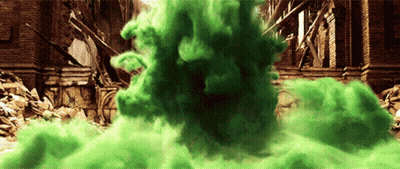 Green Smoke Coming Out Of A Building With A Brick Wall Behind It GIF