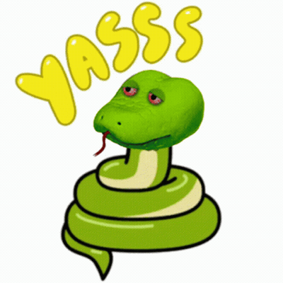 Green Snake With Red Eyes Saying Yassss GIF