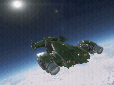 Green Spaceship Flying Above Clouds GIF