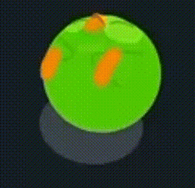 Green Sphere With Orange Spots On Black Background GIF