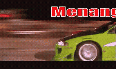 Green Sports Car Driving With Menang In Red Letters GIF