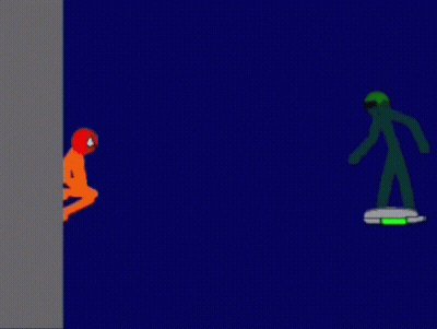 Green Stick Figure Falling Off Wall GIF