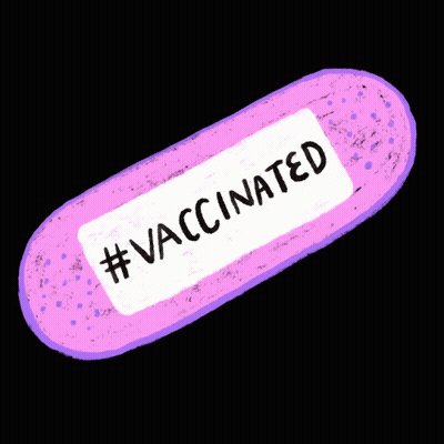 Green Sticker Saying #Vaccinated On Black Background GIF