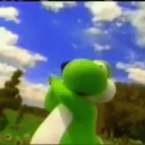 Green Stuffed Animal In Blue Sky GIF