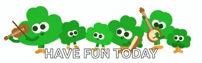 Green Trees Playing Instruments Saying Have Fun Today GIF