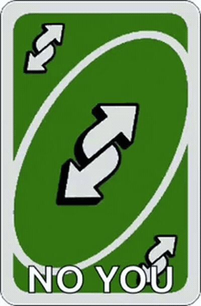 Green Uno Card With White Arrows Saying No You GIF