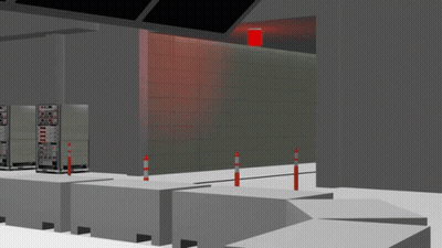 Green Van Parked In Warehouse With Red Light GIF