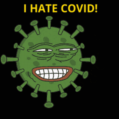 Green Virus Cartoon Saying I Hate Covid GIF