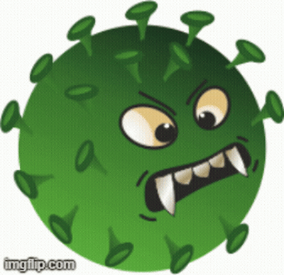 Green Virus With Fangs And Smiley Face GIF