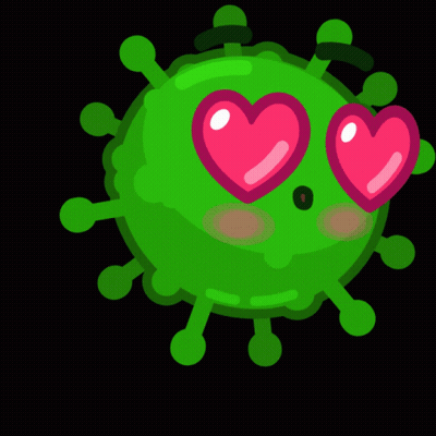 Green Virus With Pink Heart Eyes GIF