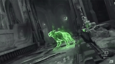 Green Wolf Glowing In Dark Room With E3 Live GIF