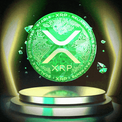 Green XRP Coin On Podium GIF