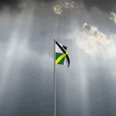 Green Yellow Black Flag Waving Wind Cloudy Sky GIF