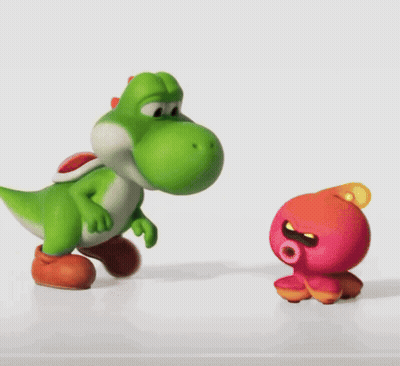 Green Yoshi With Red Octopus GIF
