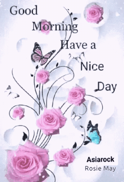 Greeting Card With Pink Roses And Butterflies GIF