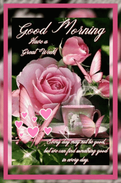 Greeting Card With Pink Roses And Butterflies GIF