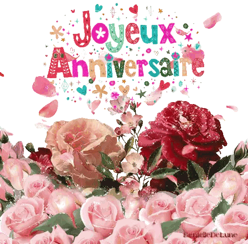 Greeting Card With Pink Roses Joyeux Anniversaire Sticker