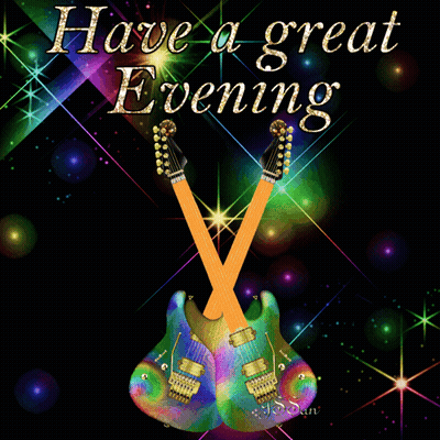 Greeting Card With Two Guitars Saying Have A Great Evening GIF
