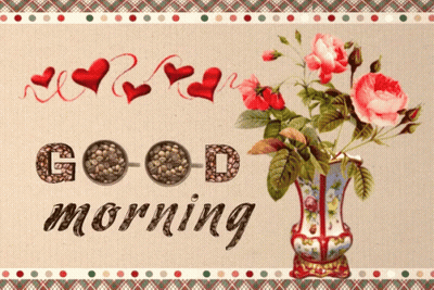 Greeting Card With Vase Of Flowers Saying Good Morning GIF