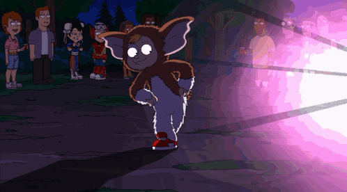 Gremlin With Purple Light Behind Him GIF