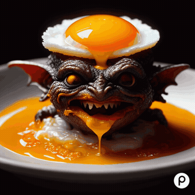 Gremlins Figurine With Fried Egg GIF