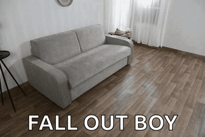 Grey Couch With Words Fall Out Boy GIF