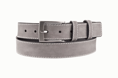 Grey Leather Belt With White Stitching GIF