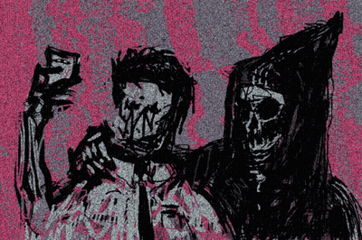 Grim Reaper And Man With Skull On Face GIF