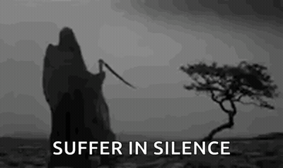Grim Reaper Holding Scythe In Front Of Tree GIF