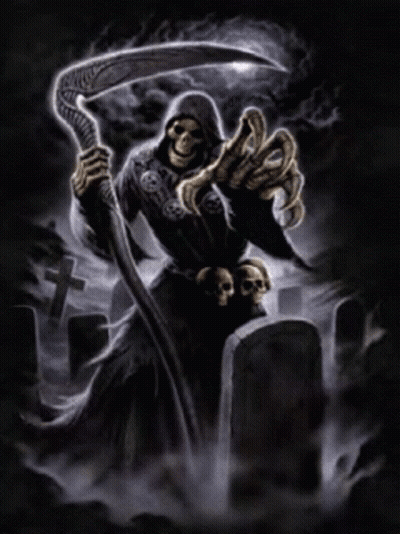 Grim Reaper In Cemetery With Scythe GIF