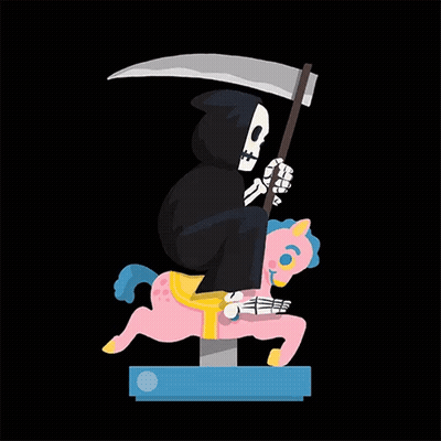Grim Reaper Riding Merry Go Round Horse With Scythe GIF