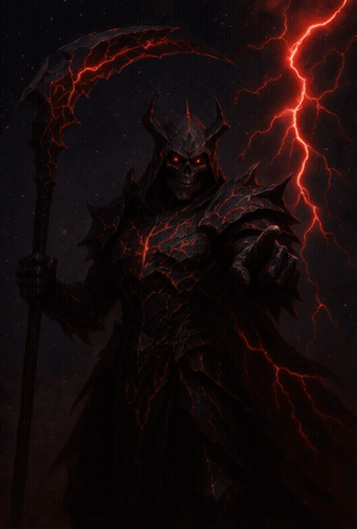 Grim Reaper With Red Eyes And Scythe GIF