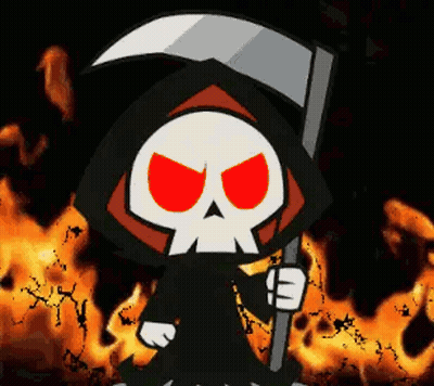 Grim Reaper With Red Eyes Holding Scythe GIF