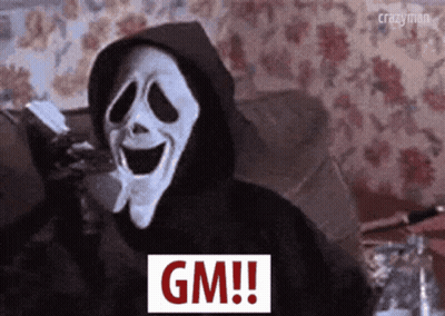 Grim Reaper With Scream Mask Holding Phone Saying GM GIF