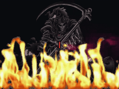 Grim Reaper With Scythe In Front Of Flame GIF