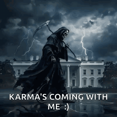 Grim Reaper With Scythe In Front Of White House GIF