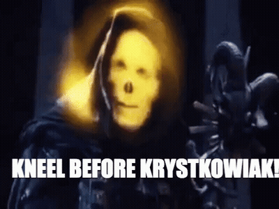 Grim Reaper With Yellow Mask Kneeling Before Demon GIF