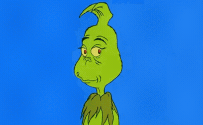 Grinch Cartoon Character With Green Hair And Red Eyes GIF