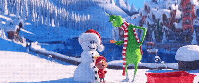 Grinch Standing Next To Snowman And Child GIF