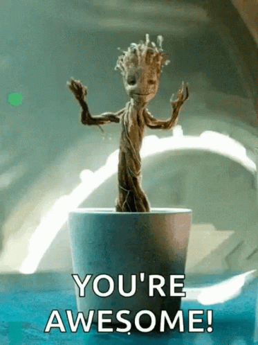 Groot From Guardians Of The Galaxy Is Dancing In A Pot And Says You 'Re Awesome ! GIF