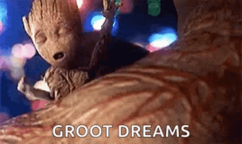 Groot Laying On Bed With Cat GIF