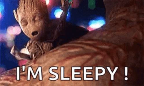 Groot Sleeping On Bed With I'm Sleepy GIF